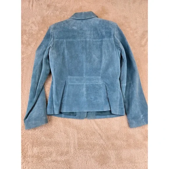 Margaret Godfrey Blue Suede‎ Button Up Blazer Women's Size 8 Classic Tailored - Picture 13 of 16